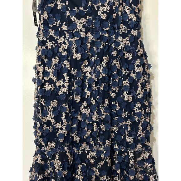 XSCAPE Off-The-Shoulder Embroidered 3D Floral Lace Midi Dress Navy Sz 12/14 NWT - Picture 14 of 16